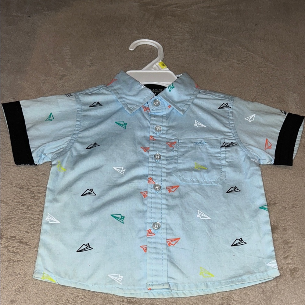 Light Blue Kids Shirt with Airplane Print
